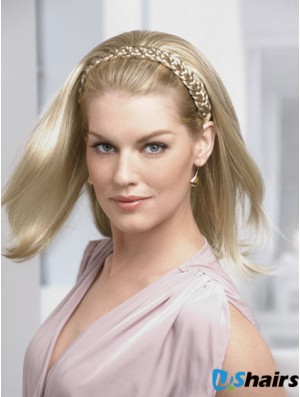 Shoulder Length Straight Blonde Ideal Synthetic Half Wigs