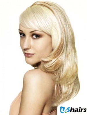 Blonde 16 inch Wavy Capless Synthetic Long 3/4 Wigs Cheap