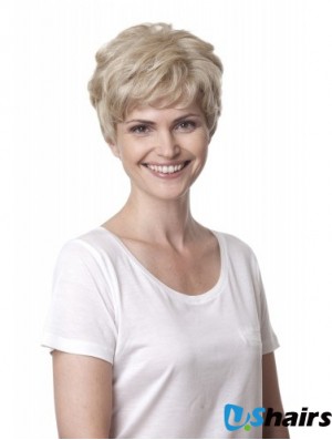 Blonde Curly Short Layered 100% Hand-tied Cheap Hair Online