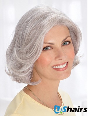 Grey Short Wig Remy Human Wavy Style Chin Length With Capless