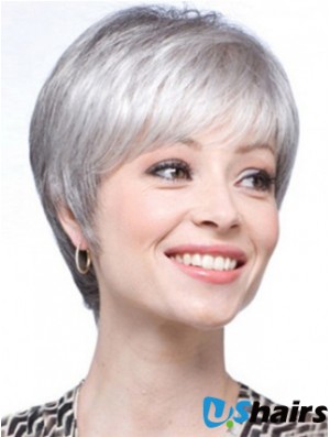 Short Wigs UK Straight Style With Capless Grey Cut