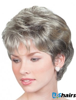 Grey Synthetic Wigs For Elderly Lady UK Lace Front