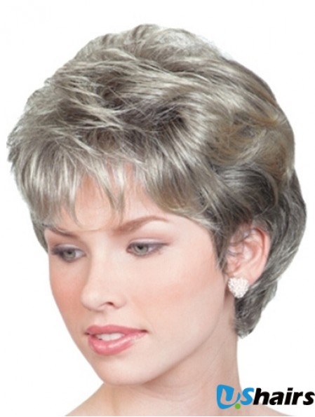 Grey Synthetic Wigs For Elderly Lady UK Lace Front