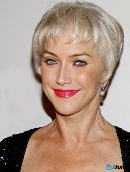 Short Human Hair Wigs With Capless Grey Cut Straight Style