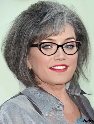 Straight Capless 12 inch Stylish Chin Length Grey Wigs