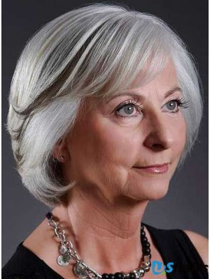 Fashion Wigs Grey Cut Straight Style Chin Length With Capless