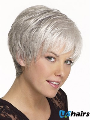 Synthetic Cropped Straight Elderly Lady Wigs