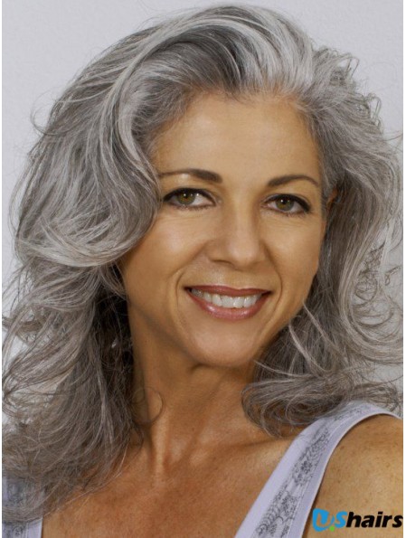 Wavy 100% Hand-tied 14 inch Exquisite Shoulder Length Grey Wigs