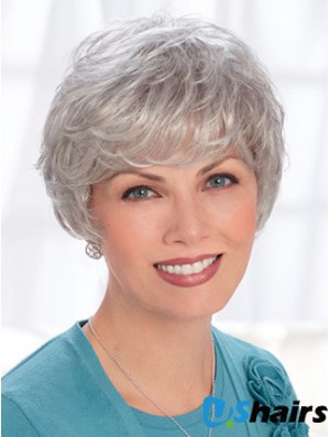 Lace Front Wigs Human Hair Short Length Wavy Style Grey Cut