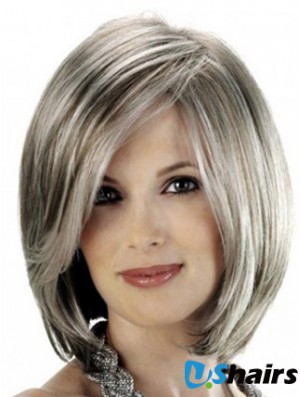 Straight Lace Front 12 inch Stylish Chin Length Grey Wigs