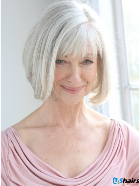 Real Hair Wigs With Remy Capless Grey Cut Chin Length