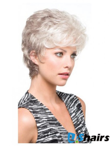 Grey Short Wig With Synthetic Capless Wavy Style