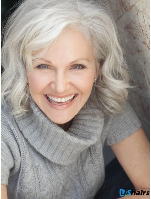 Grey Wigs Chin Length With Capless Wavy Style