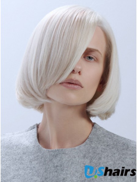 Chin Length Straight Lace Front Platinum Blonde Trendy Bob Wigs