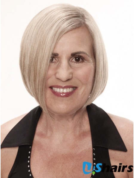 Remy Human Grey Short Straight Monofilament Platinum Blonde Wigs