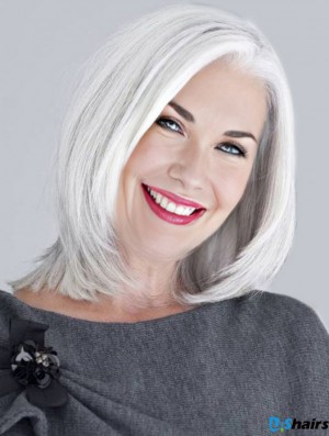 Straight Lace Front 14 inch Top Chin Length Grey Wigs