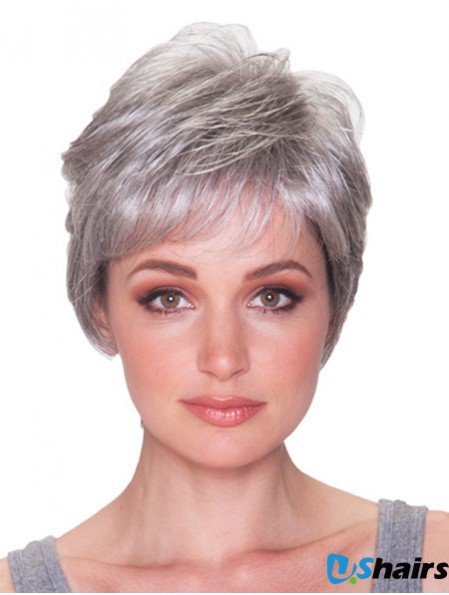 Grey Hair Wigs Grey Cut Short Length Straight Style