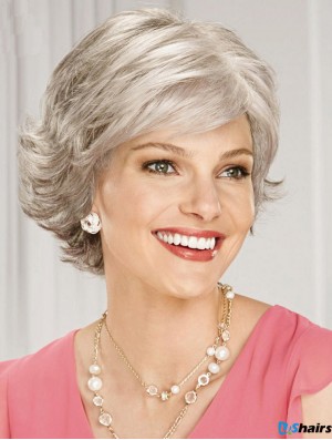 Grey Wig With Capless Wavy Style Chin Length