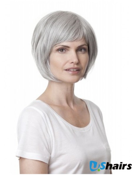 Synthetic Soft Chin Length Straight Grey Wigs