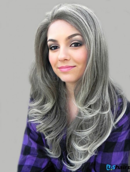 Cheapest Long Wavy 18 inch Synthetic Grey Wigs