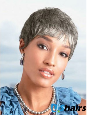 Ladies Grey Wigs Chin Length Straight Style Grey Cut