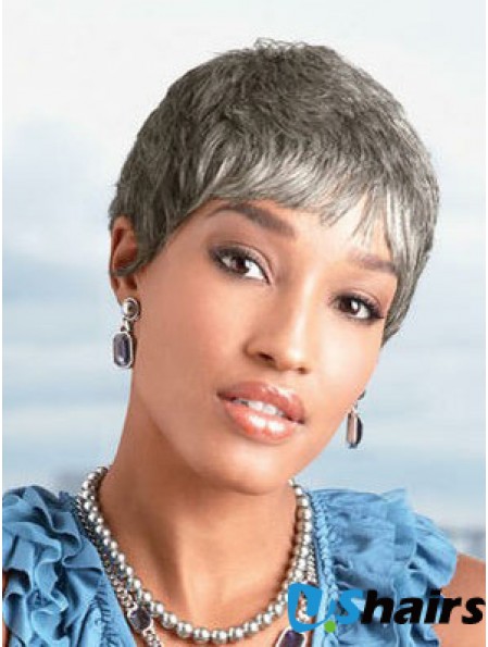 Ladies Grey Wigs Chin Length Straight Style Grey Cut