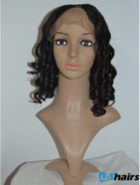 14 inch Lace Front Curly Black No-Fuss U Part Wigs