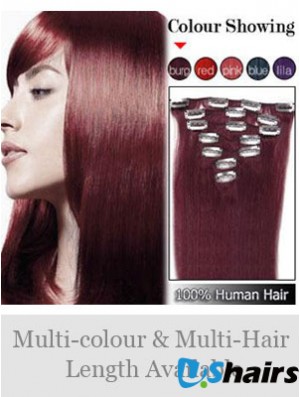 Sleek Red Straight Remy Human Hair Clip In Hair Extensions