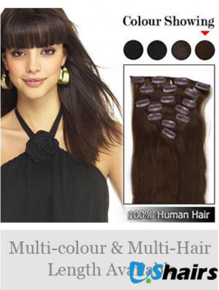 Flexibility Brown Straight Remy Human Hair Clip In Hair Extensions