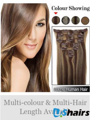 Beautiful Brown Straight Remy Human Hair Clip In Hair Extensions