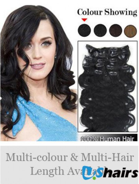 Online Black Wavy Remy Human Hair Clip In Hair Extensions