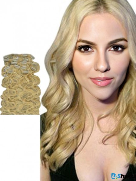 No-Fuss Blonde Wavy Remy Human Hair Clip In Hair Extensions