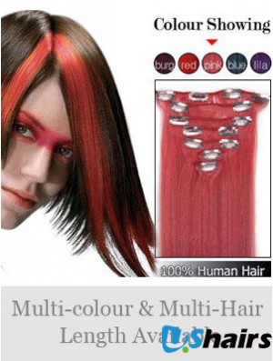 Comfortable Red Straight Remy Human Hair Clip In Hair Extensions