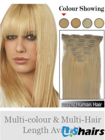 Trendy Blonde Straight Remy Human Hair Clip In Hair Extensions