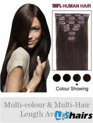 Clip In Human Hair Extensions Full Head Brown Color Straight Style