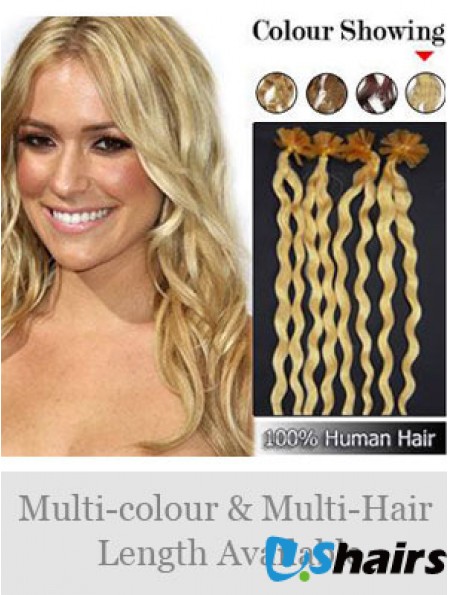 Blonde Curly Great Nail/U Tip Hair Extensions