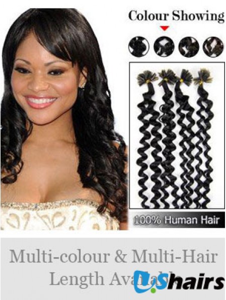 Black Curly Trendy Nail/U Tip Hair Extensions