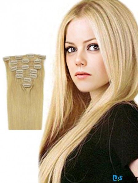 Clip In Hair Extensions Blonde Color Straight Style With Remy