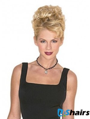 Hairpieces Clip On Blonde Color Short Length Curly Style